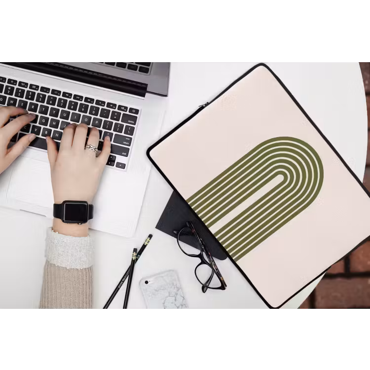 Abstract - Bogen - Modern - Groen - Kunst laptophoes neopreen klein -bureau