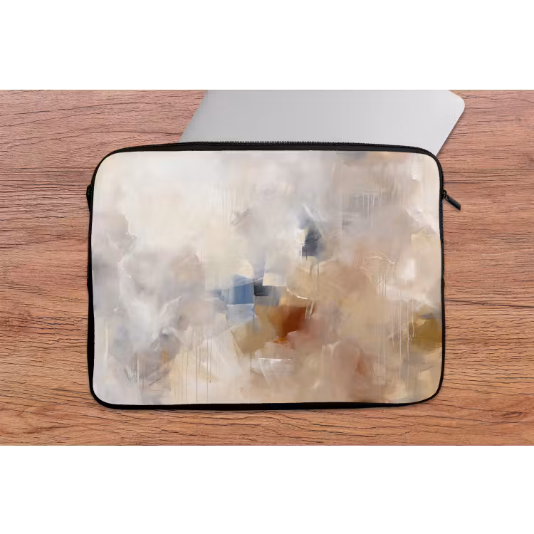 Abstract - Borstelstreken - Modern - Beige - Kunst laptophoes neopreen klein -tafel