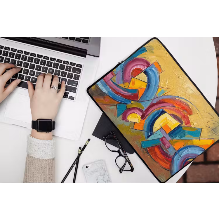 Abstract - Cirkels - Schilderij - Kleurrijk - Dynamisch laptophoes neopreen klein -bureau
