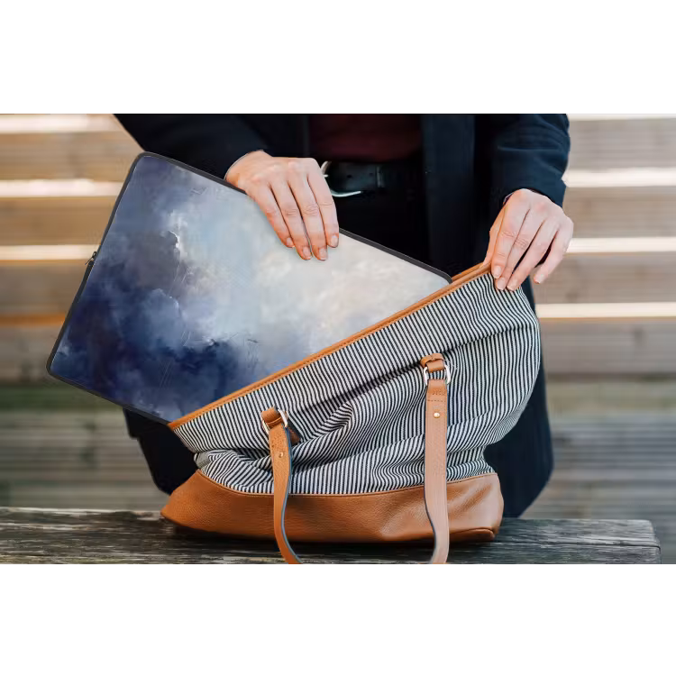 Abstract - Wolken - Modern - Blauw - Kunst laptophoes neopreen klein -tas