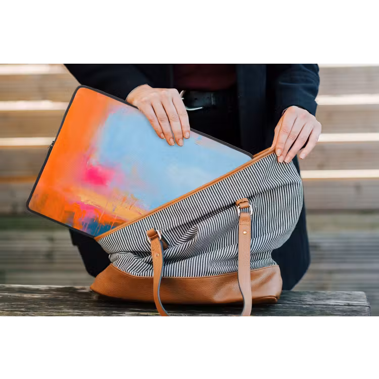 Abstract - Kleurvlakken - Modern - Oranje - Blauw laptophoes neopreen klein -tas
