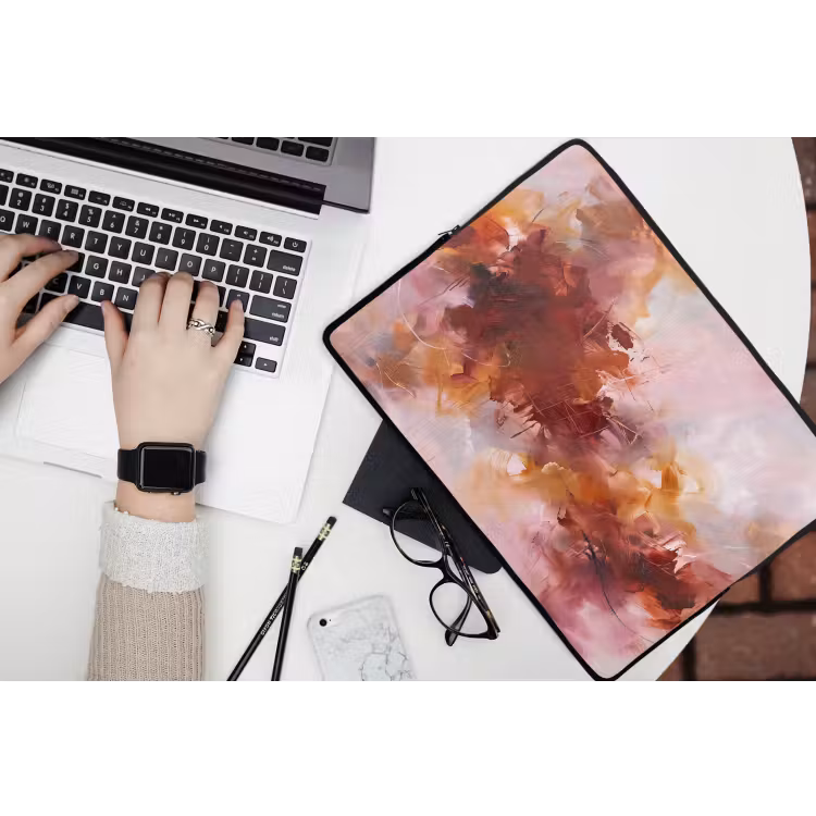 Abstract - Kleurrijk - Kunst - Modern - Roze-Rood laptophoes neopreen klein -bureau