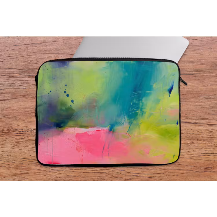 Abstract - Kleuren - Modern - Groen - Roze laptophoes neopreen klein -tafel