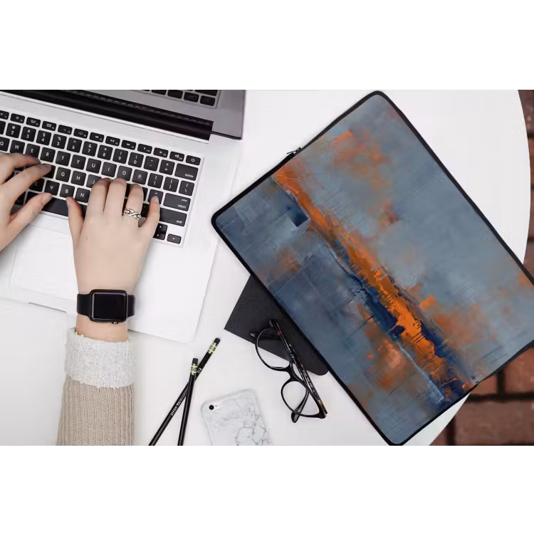 Abstract - Kleuren - Modern - Oranje - Grijs laptophoes neopreen klein -bureau