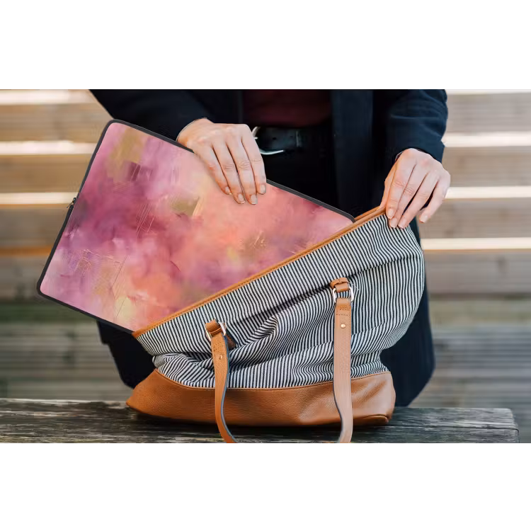 Abstract - Kleuren - Modern - Roze - Paars laptophoes neopreen klein -tas
