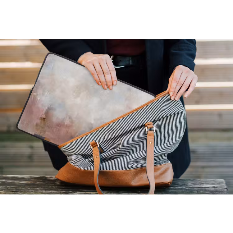 Abstract - Vloeiend - Kunst - Modern - Beige laptophoes neopreen klein -tas