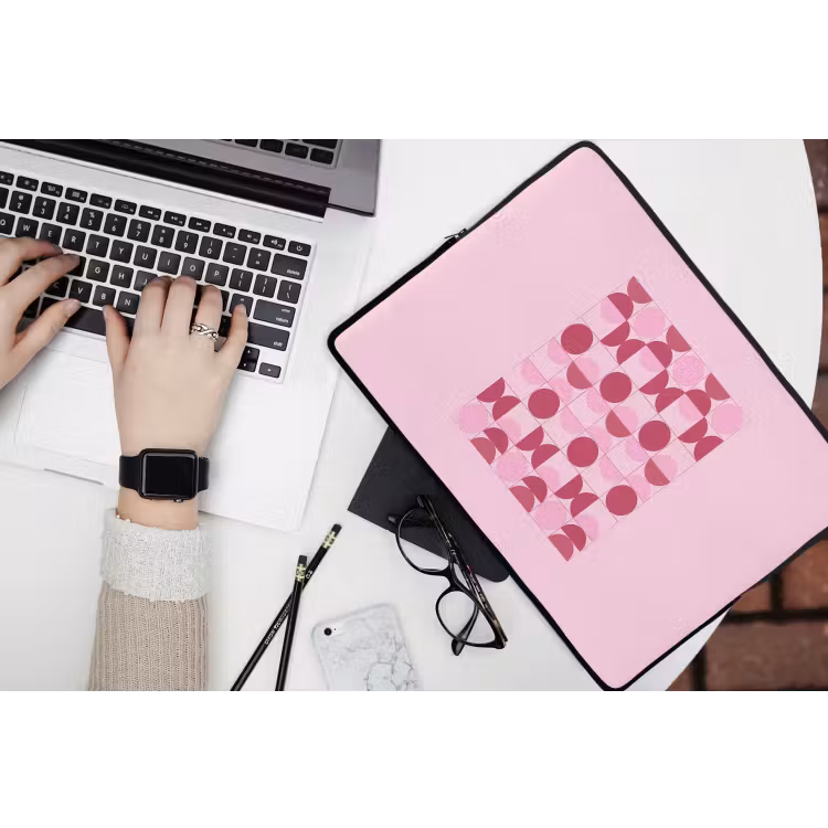 Abstract - Geometrisch - Cirkels - Roze - Modern laptophoes neopreen klein -bureau