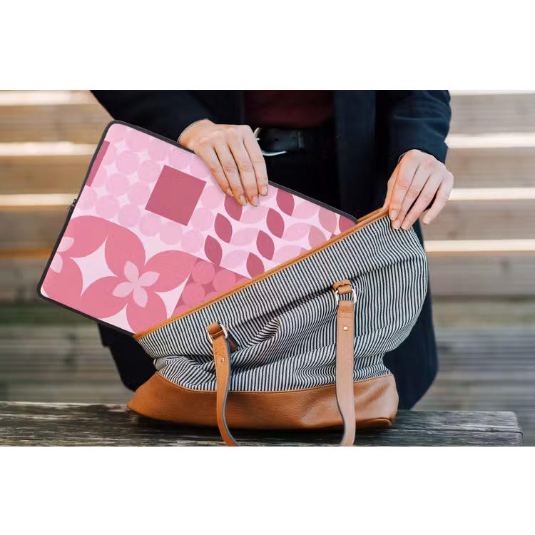 Abstract - Geometrisch - Patroon - Modern - Roze laptophoes neopreen klein -tas