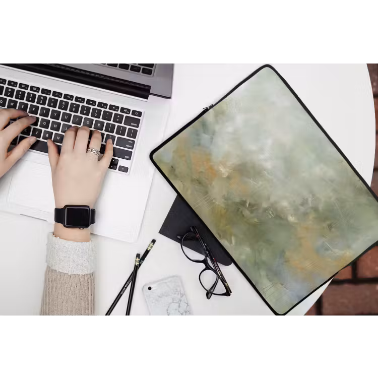 Abstract - Groen - Beige - Modern - Kunst laptophoes neopreen klein -bureau