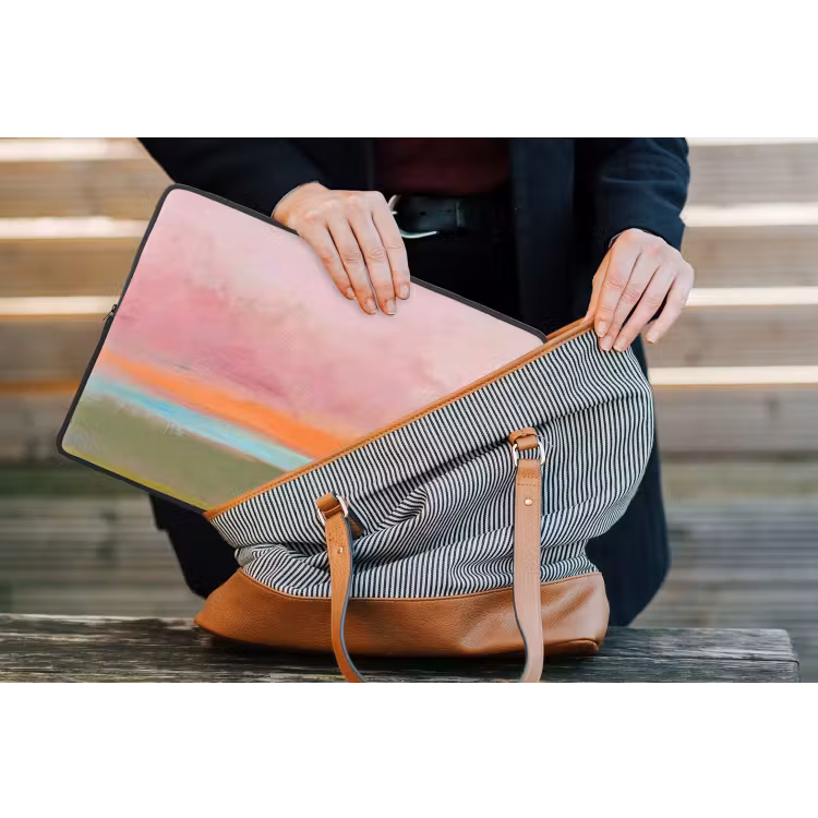 Abstract - Landschap - Modern - Roze - Oranje laptophoes neopreen klein -tas