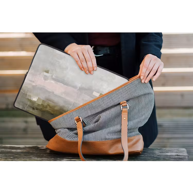 Abstract - Gelaagd - Kunst - Modern - Grijs-Groen laptophoes neopreen klein -tas