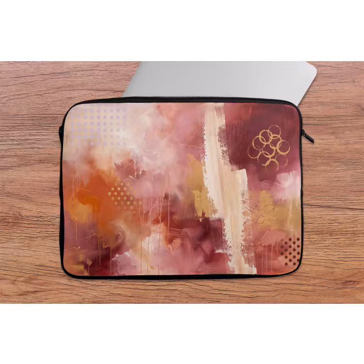 Abstract - Rood - Goud - Modern - Kunst laptophoes neopreen klein -tafel