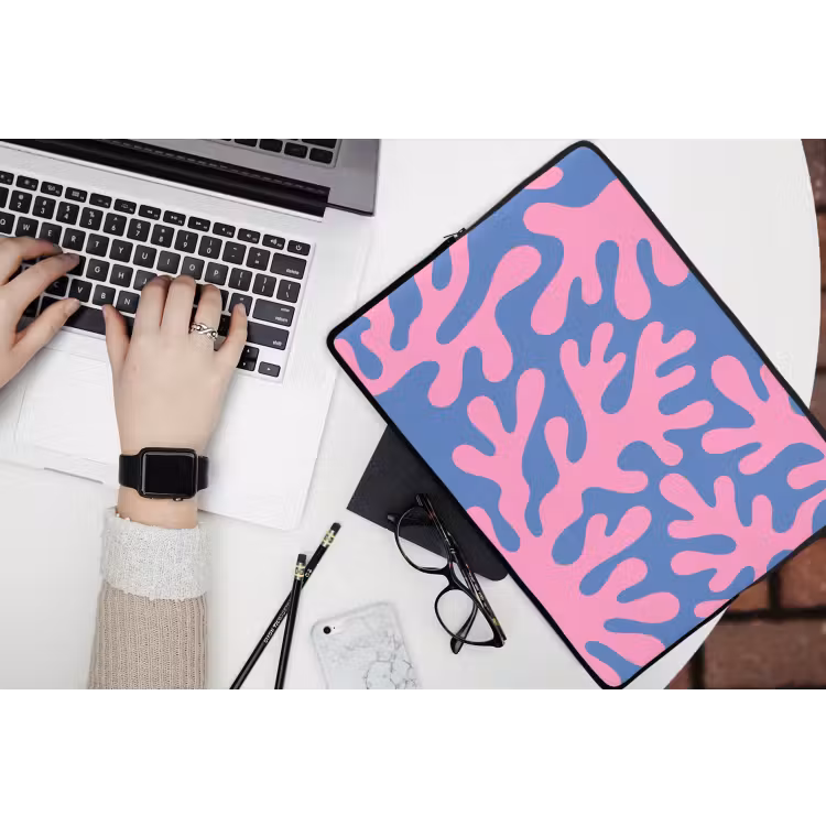 Abstract - Vormen - Roze - Blauw laptophoes neopreen klein -bureau