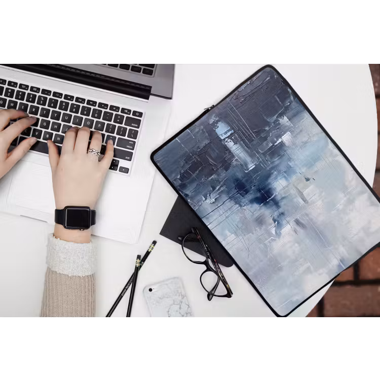 Abstract - Textuur - Kunst - Modern - Blauw laptophoes neopreen klein -bureau
