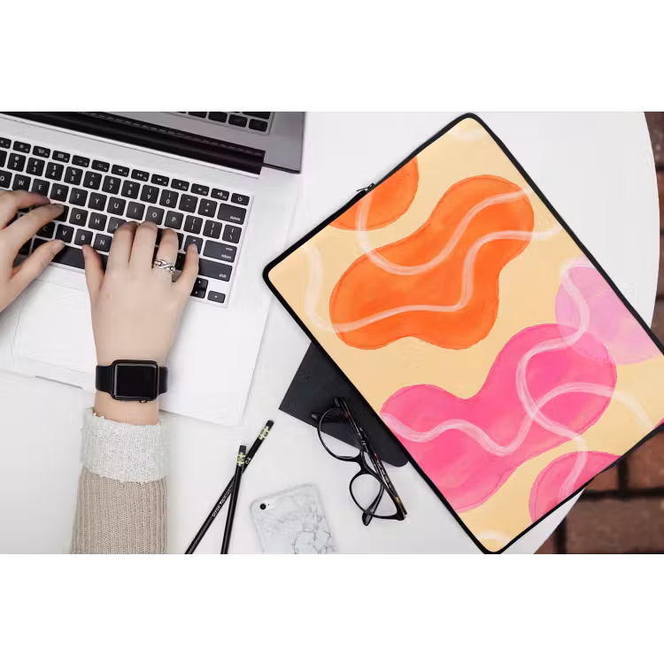 Abstract - Aquarel - Organisch - Oranje - Roze laptophoes neopreen klein -bureau
