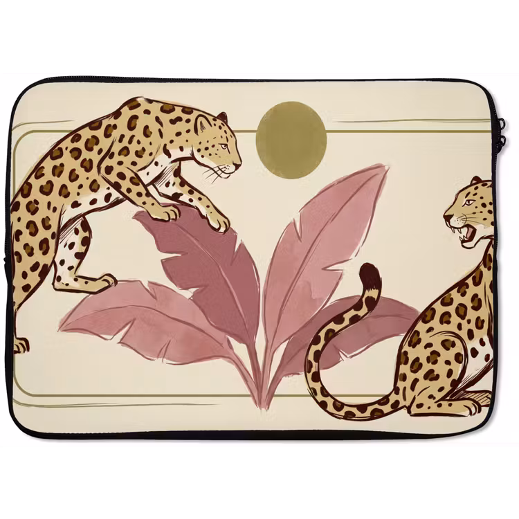 Dieren - Kat - Jungle - Illustratie - Beige laptophoes neopreen klein -zkaufland3dotto