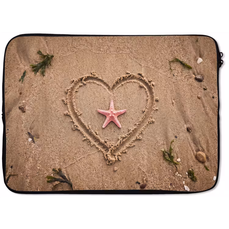 Dieren - Hart - Strand - Zand - Roze laptophoes neopreen klein -zkaufland3dotto