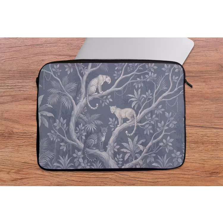 Dieren - Jungle - Illustratie - Bomen - Blauw laptophoes neopreen klein -tafel