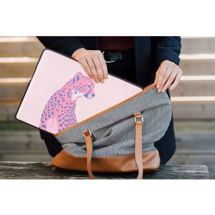 Dieren - Profiel - Abstract - Roze - Blauw laptophoes neopreen klein -tas
