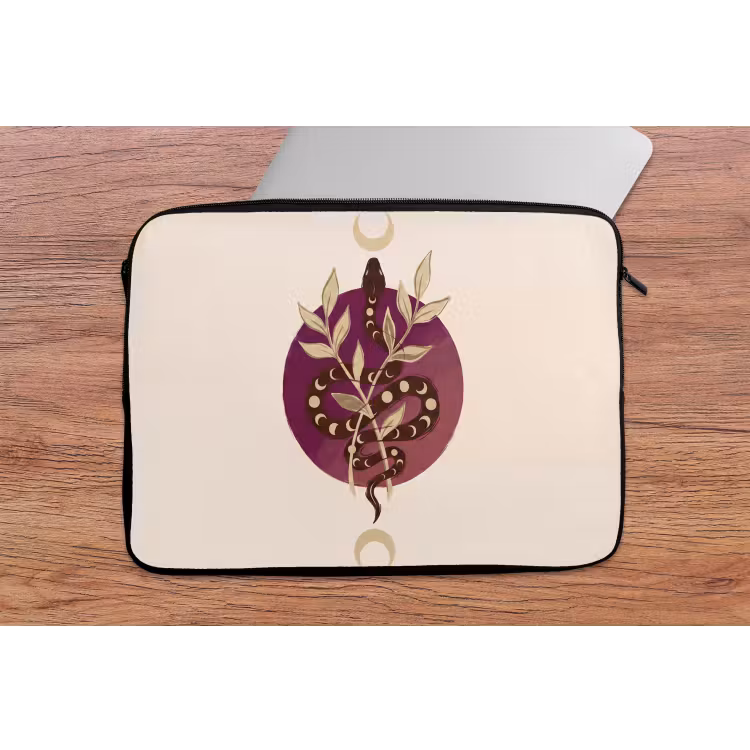 Dieren - Slang - Maan - Mystiek - Abstract laptophoes neopreen klein -tafel