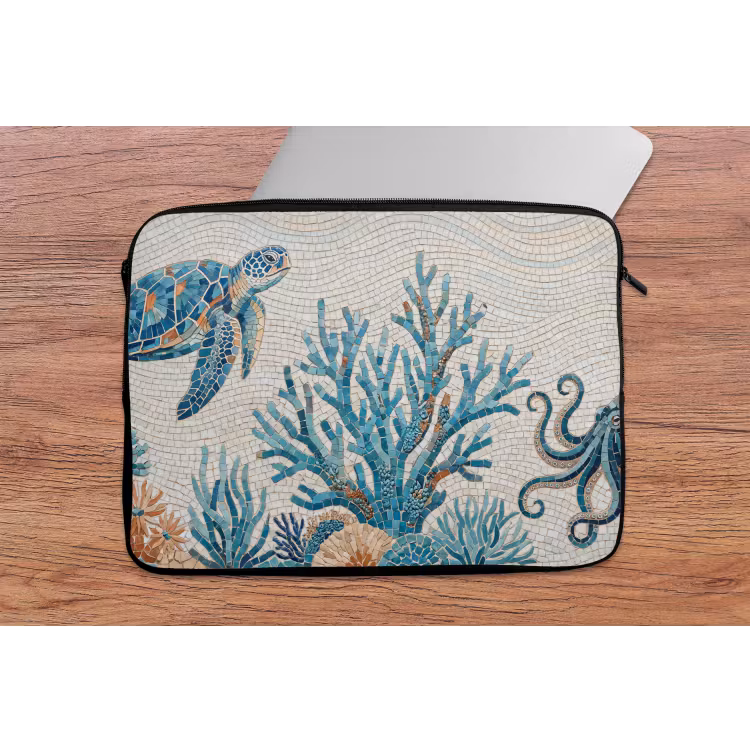 Dieren - Onderwater - Natuur - Mozaïek - Blauw laptophoes neopreen klein -tafel