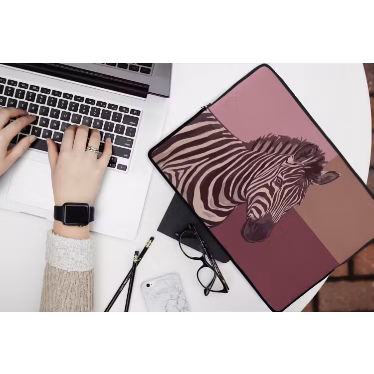 Dieren - Zebrahoofd - Wildlife - Modern - Bruin laptophoes neopreen klein -bureau