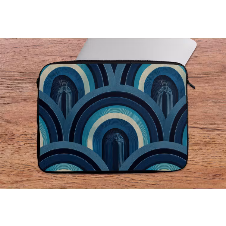 Bogen - Geometrisch - Patroon - Blauw - Retro laptophoes neopreen klein 279 -tafel