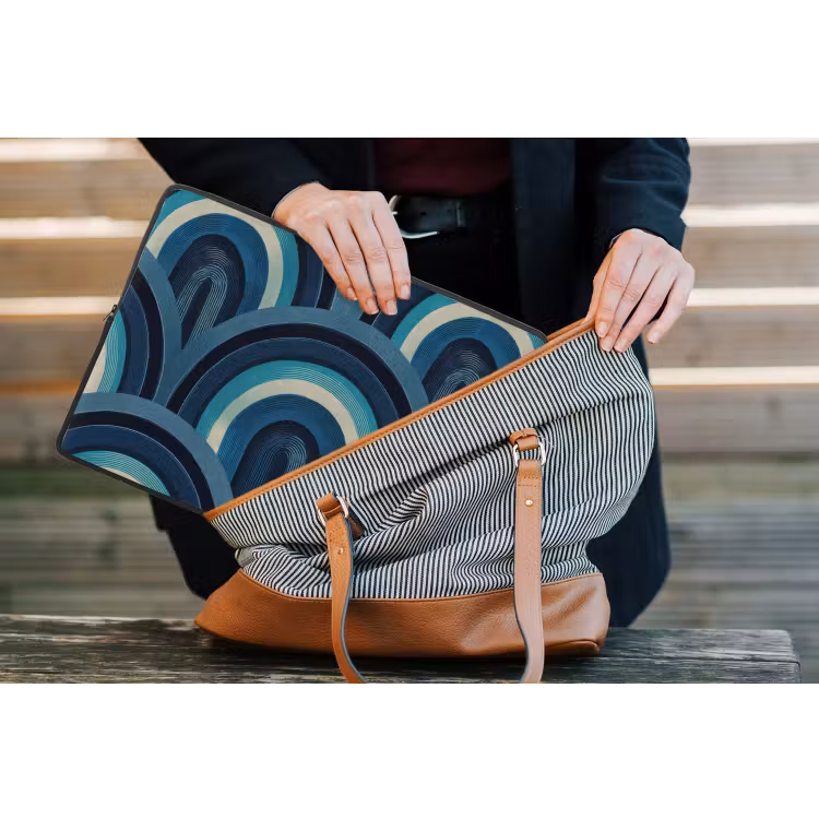 Bogen - Geometrisch - Patroon - Blauw - Retro laptophoes neopreen klein 279 -tas