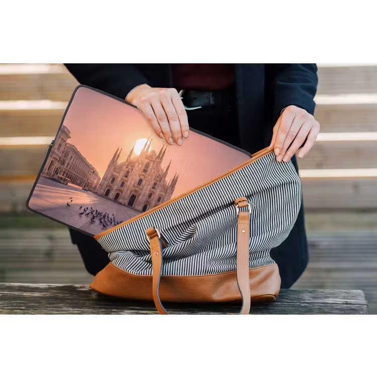 Architectuur - Milaan - Plein - Zonsopgang - Oranje laptophoes neopreen klein -tas
