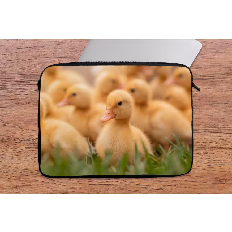 Pijltje - Eend - Natuur - Geel laptophoes neopreen klein -tafel