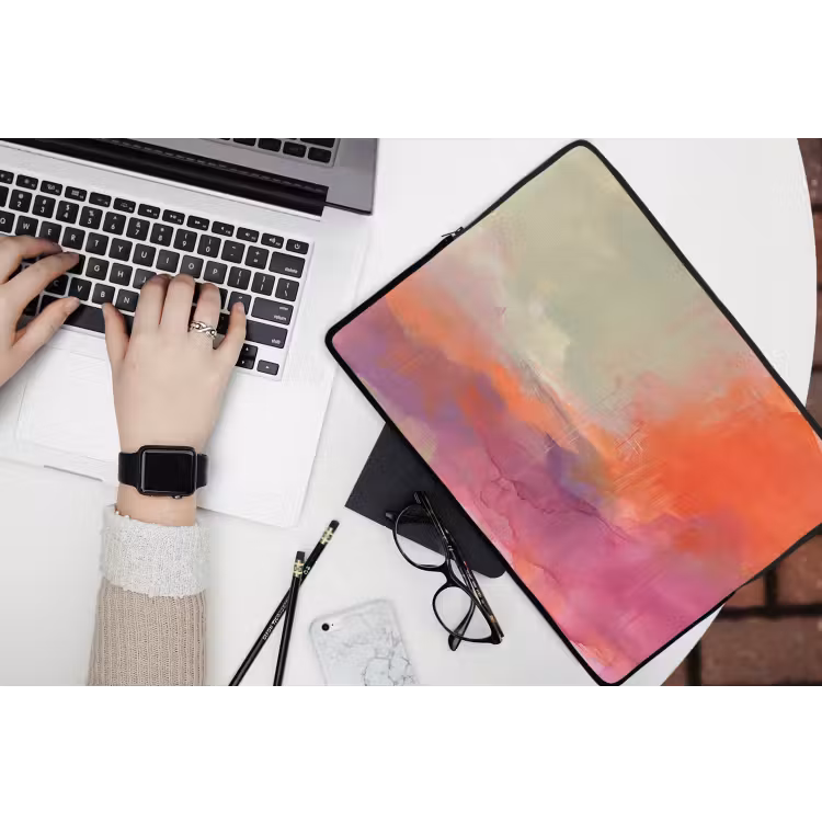 Kunst - Vloeiend - Overgangen - Oranje laptophoes neopreen klein -bureau