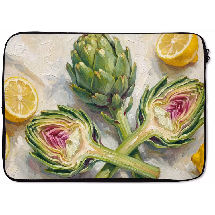 Laptop Sleeve - Artichoke - Lemon - Food - Artisjok - Citroen - Eten laptophoes neopreen klein