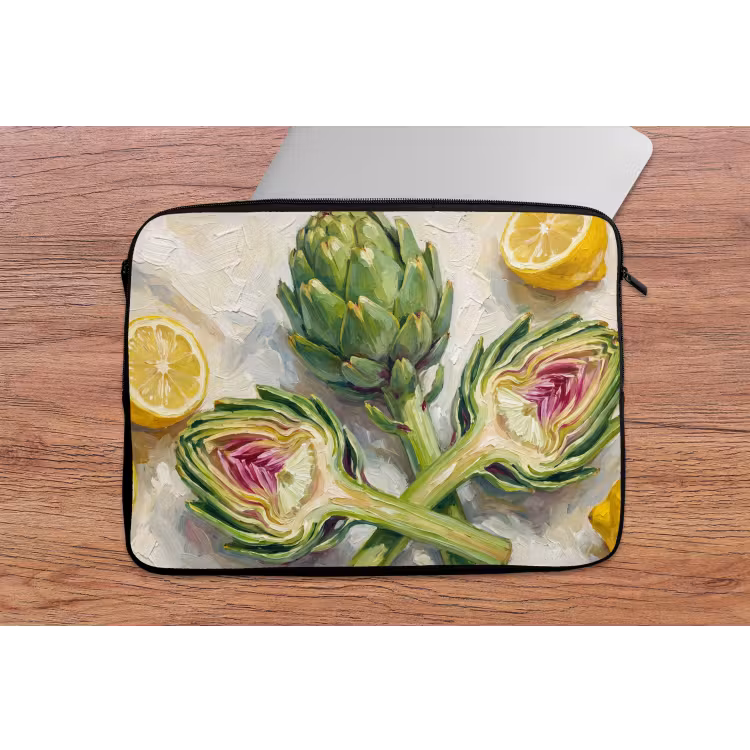 Laptop Sleeve - Artichoke - Lemon - Food - Artisjok - Citroen - Eten laptophoes neopreen klein