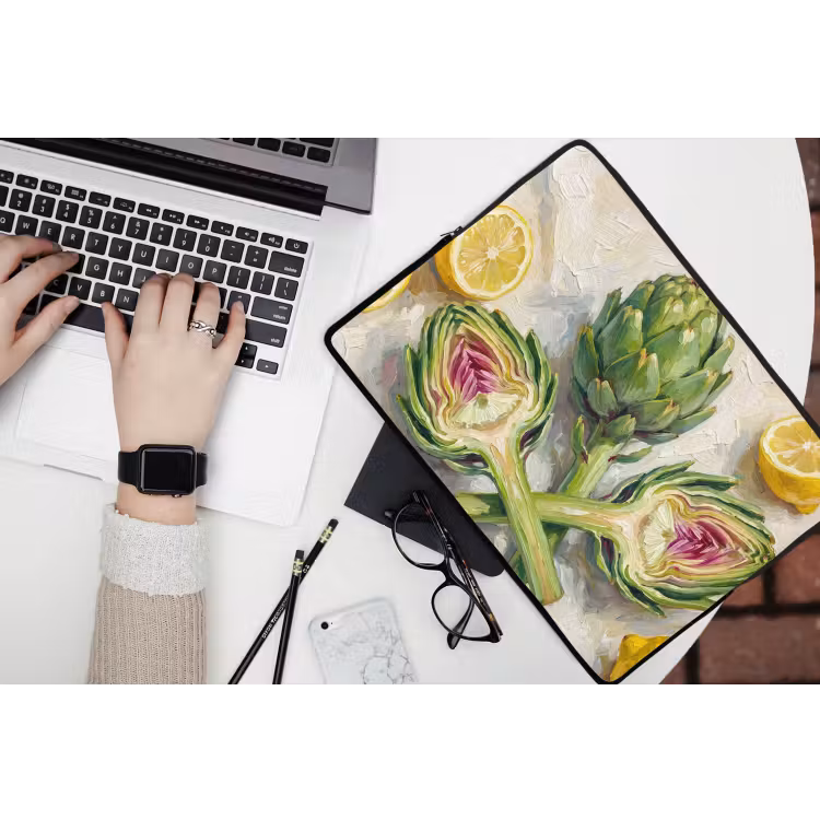 Laptop Sleeve - Artichoke - Lemon - Food - Artisjok - Citroen - Eten laptophoes neopreen klein