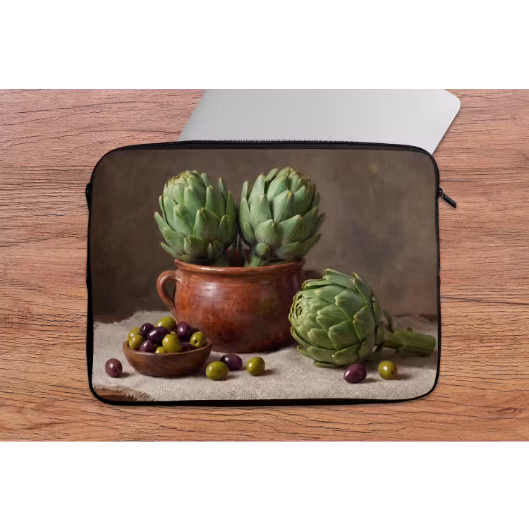 Laptop Sleeve - Artichokes - Olives - Food - Artisjokken - Olijven - Eten laptophoes neopreen klein