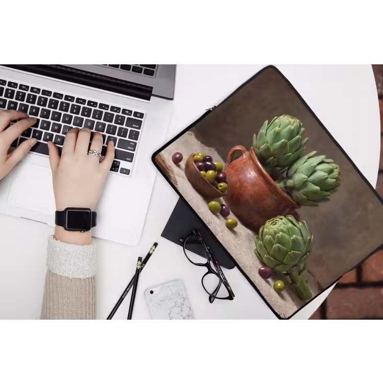 Laptop Sleeve - Artichokes - Olives - Food - Artisjokken - Olijven - Eten laptophoes neopreen klein