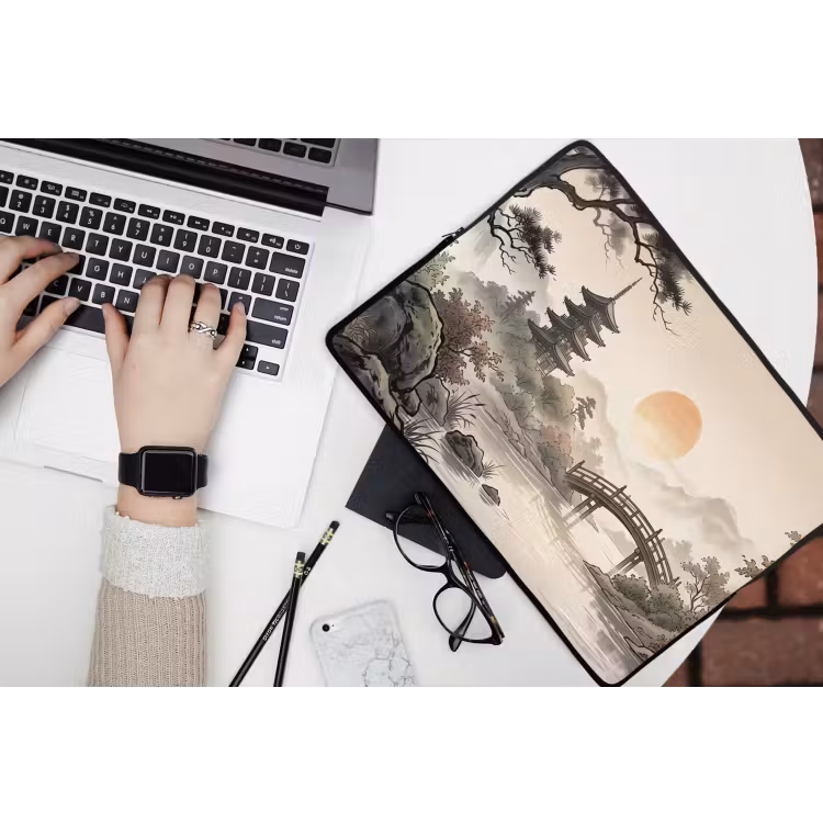 Azië - Landschap - Kleurrijk laptophoes neopreen klein -bureau
