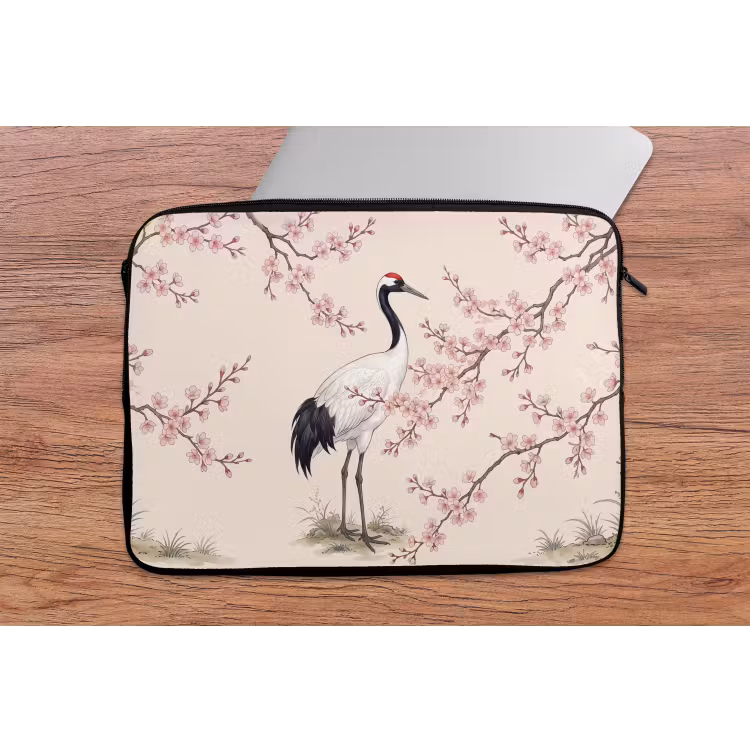 Aziatisch - Kraanvogel - Beige laptophoes neopreen klein -tafel