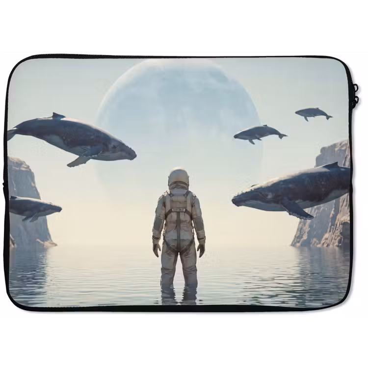 Laptop Sleeve - Astronaut - Whale - Fantasy - Ruimtevaarder - Walvis - Fantasie laptophoes neopreen klein