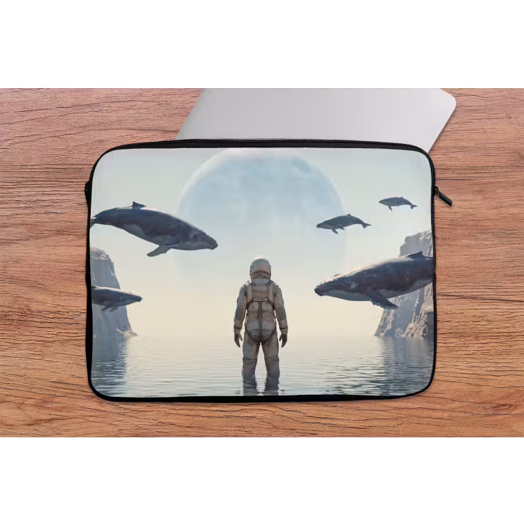 Laptop Sleeve - Astronaut - Whale - Fantasy - Ruimtevaarder - Walvis - Fantasie laptophoes neopreen klein