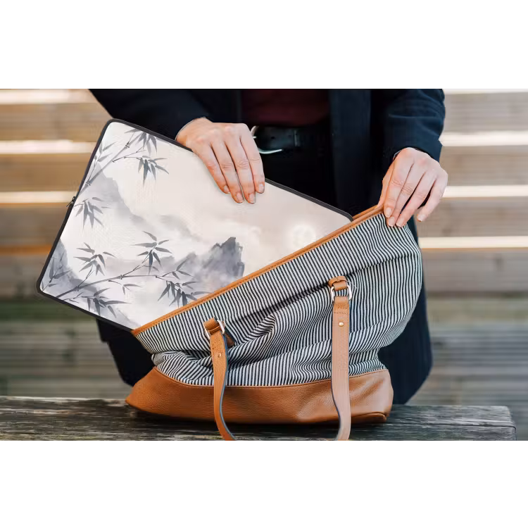 Bamboe - Azië - Grijs laptophoes neopreen klein -tas