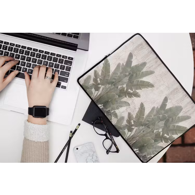 Bananenbladeren - Beton - Groen laptophoes neopreen klein -bureau
