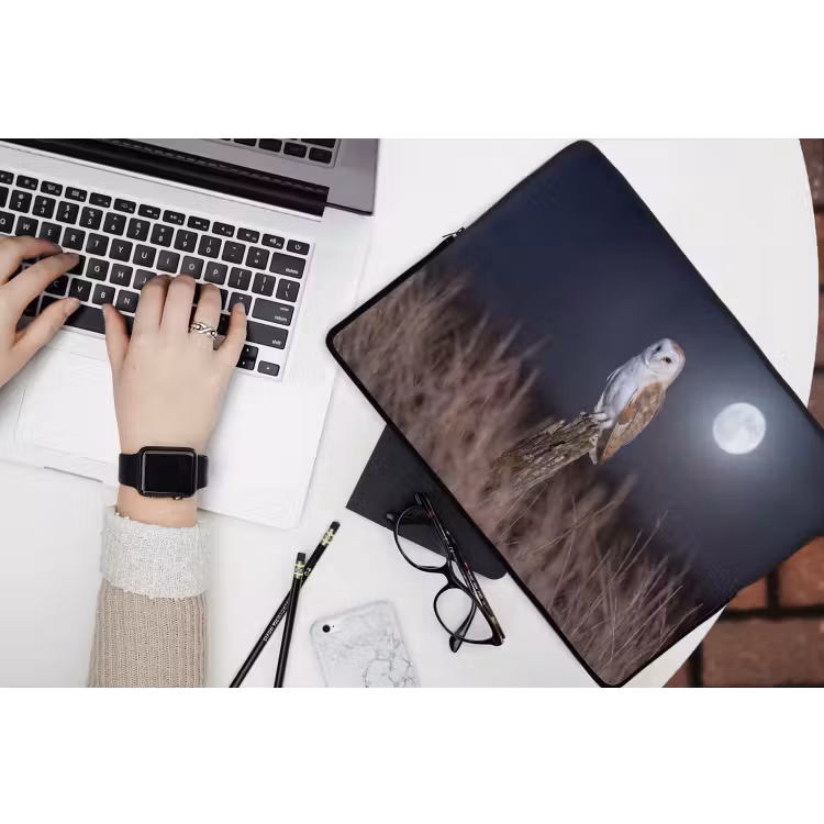 Kerkuil - Maan - Nacht laptophoes neopreen klein -bureau