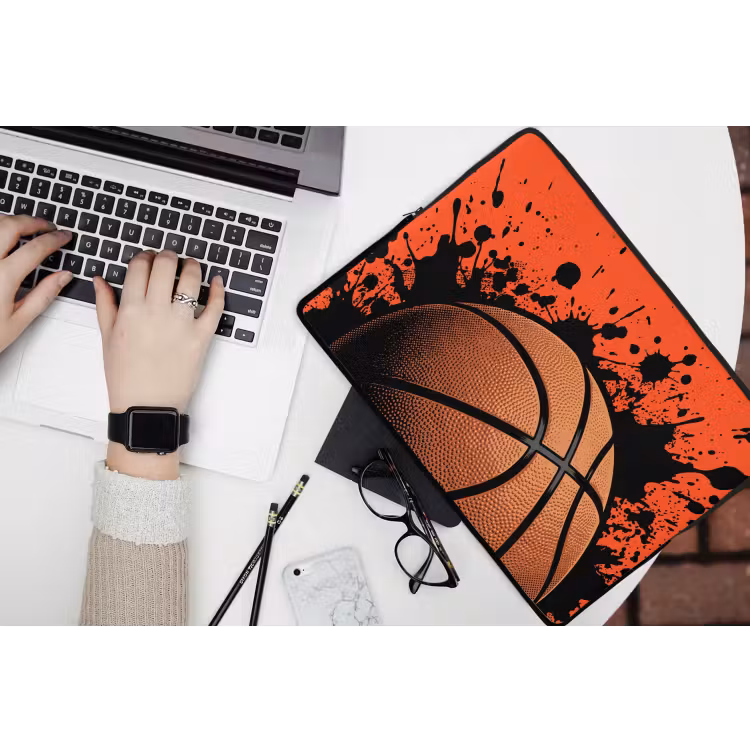 Basketbal - Verf - Sport - Oranje laptophoes neopreen klein -bureau