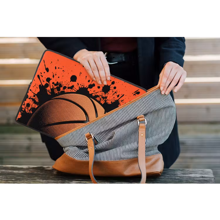 Basketbal - Verf - Sport - Oranje laptophoes neopreen klein -tas