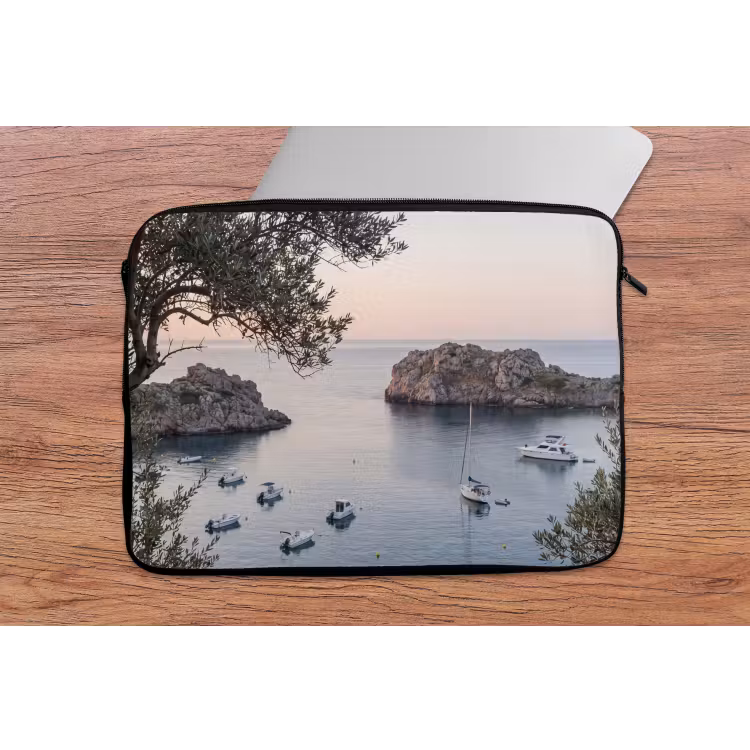 Laptop Sleeve - Bay - boats - sunset - Baai - boten - zonsondergang laptophoes neopreen klein