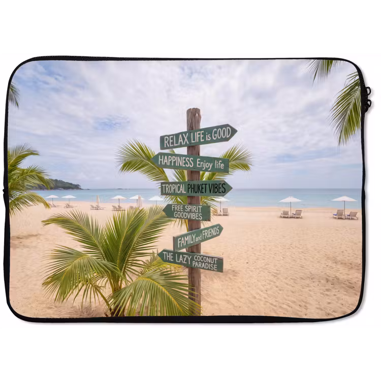 Strand - Wegwijzer - Palmen - Tropisch - Groen laptophoes neopreen klein -zkaufland3dotto