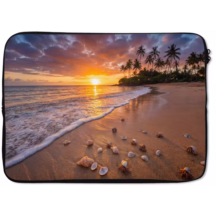 Strand - Zonsondergang - Palmbomen - Natuur - Oranje laptophoes neopreen klein -zkaufland3dotto