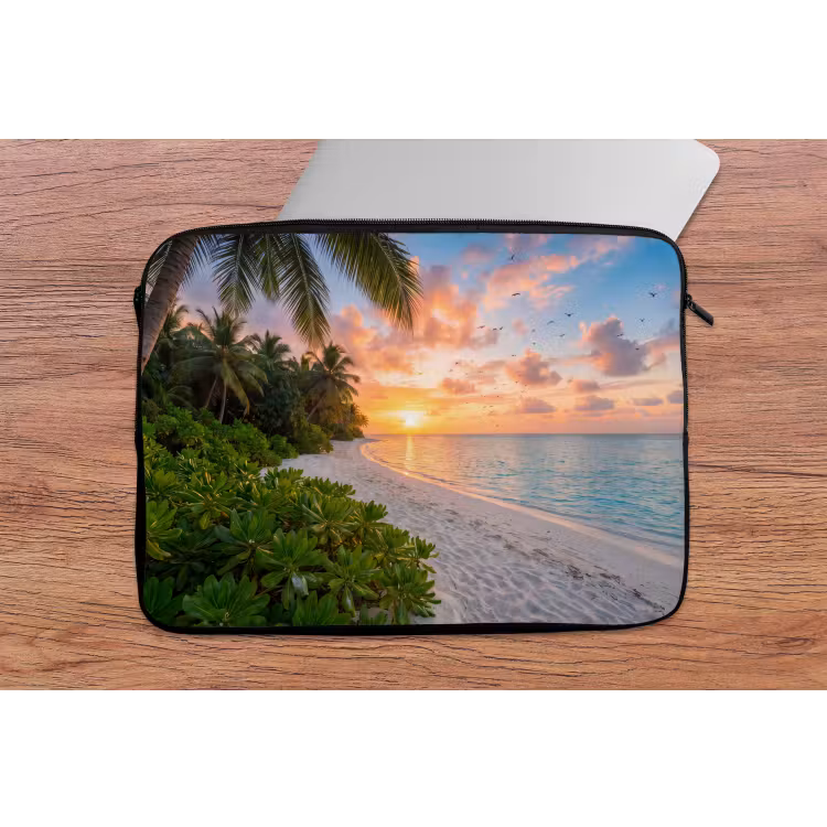 Strand - Zonsondergang - Palmbomen - Tropisch - Natuur laptophoes neopreen klein -tafel