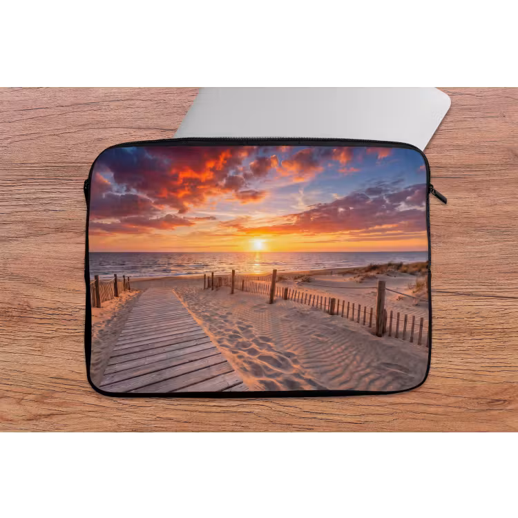 Strand - Zonsondergang - Zee - Natuur - Oranje laptophoes neopreen klein -tafel
